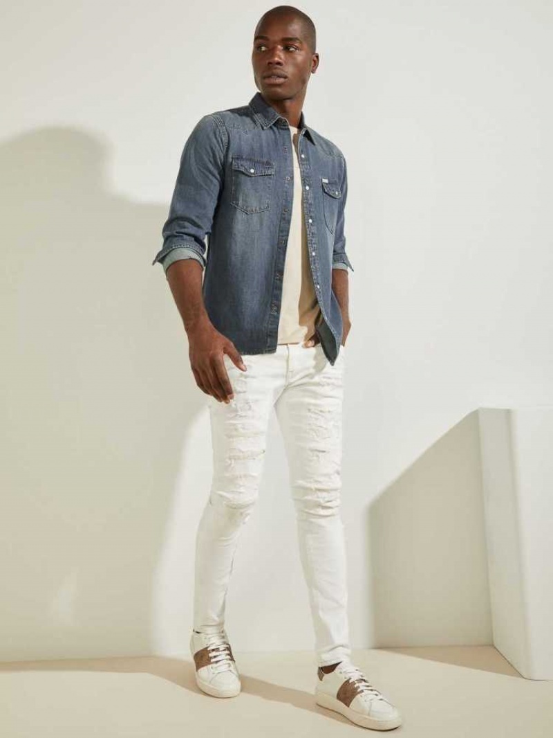 Chemises Guess Denim Western Homme Indigo | 41509-ZVCK