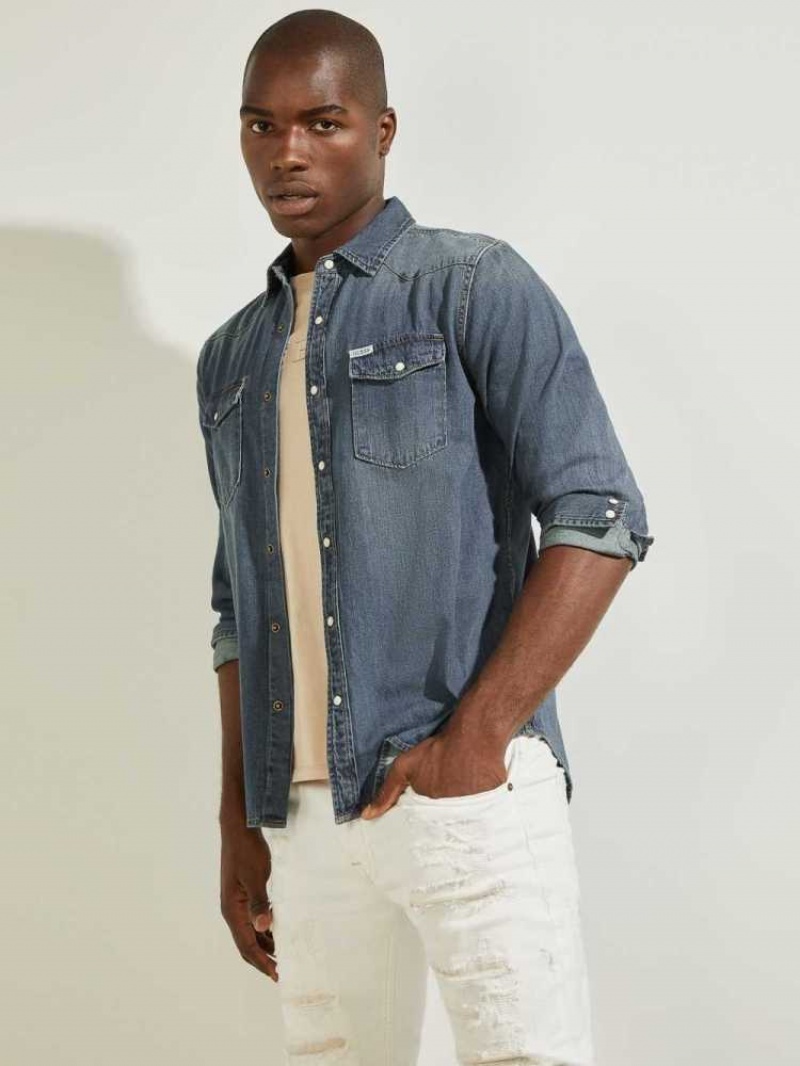 Chemises Guess Denim Western Homme Indigo | 41509-ZVCK