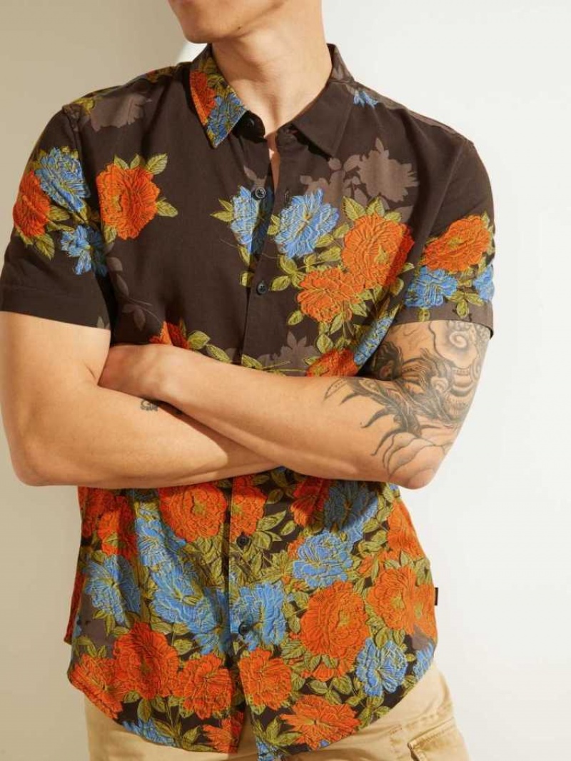 Chemises Guess Eco Floral Button-Down Homme Marron Fleur | 48103-THFC