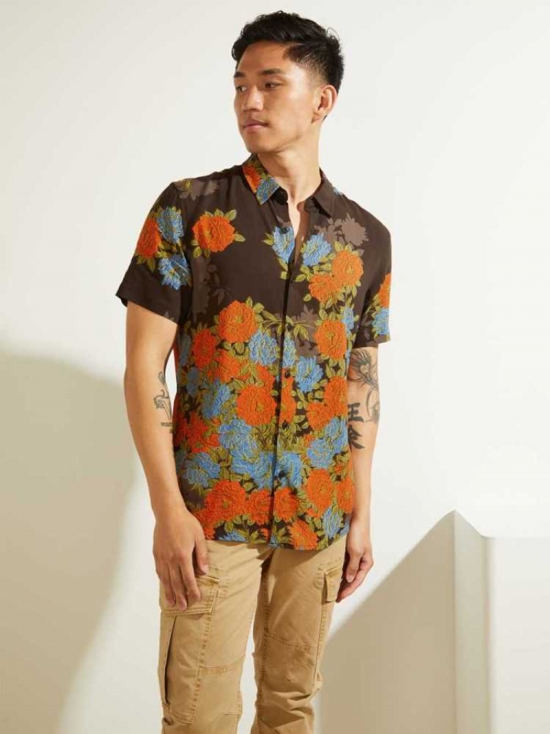 Chemises Guess Eco Floral Button-Down Homme Marron Fleur | 48103-THFC