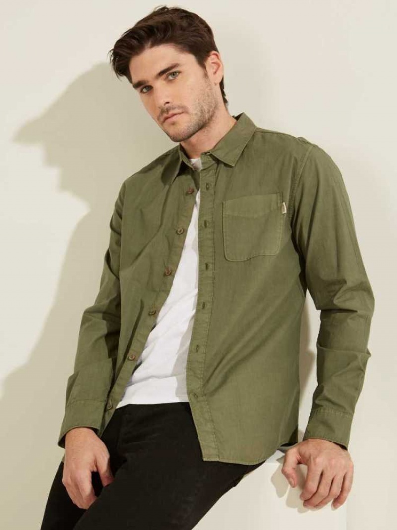 Chemises Guess Laguna Washed Homme Vert Multicolore | 68924-JTZU