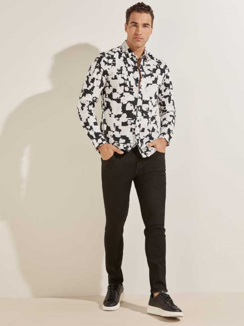 Chemises Guess Luxe Abstract Splatter Homme Blanche | 54368-SJQM