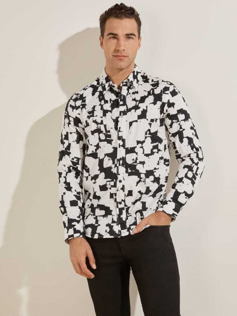 Chemises Guess Luxe Abstract Splatter Homme Blanche | 54368-SJQM