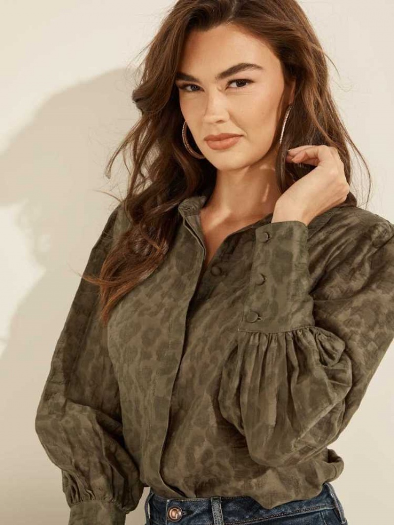 Chemises Guess Raven Button-Up Femme Vert | 74638-JWZG