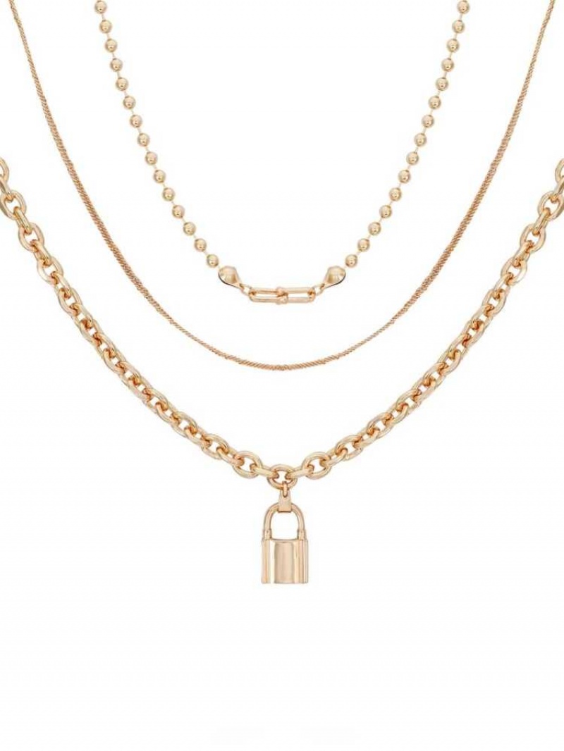 Collier Guess Gold-Tone Lock Layered Femme Doré | 60894-APRU