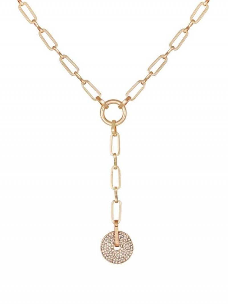 Collier Guess Gold-Tone Rhinestone Disc Femme Doré | 13672-YVAL