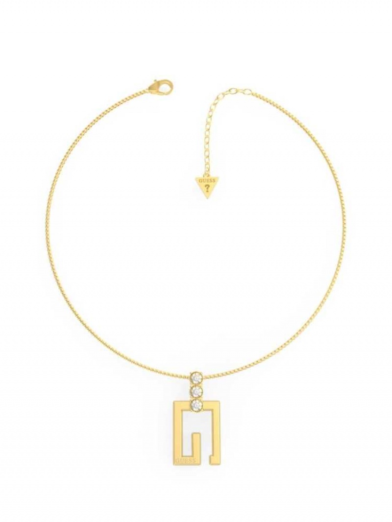 Collier Guess Gold-Tone Square G Logo Pendant Femme Jaune Doré | 16279-DAYK