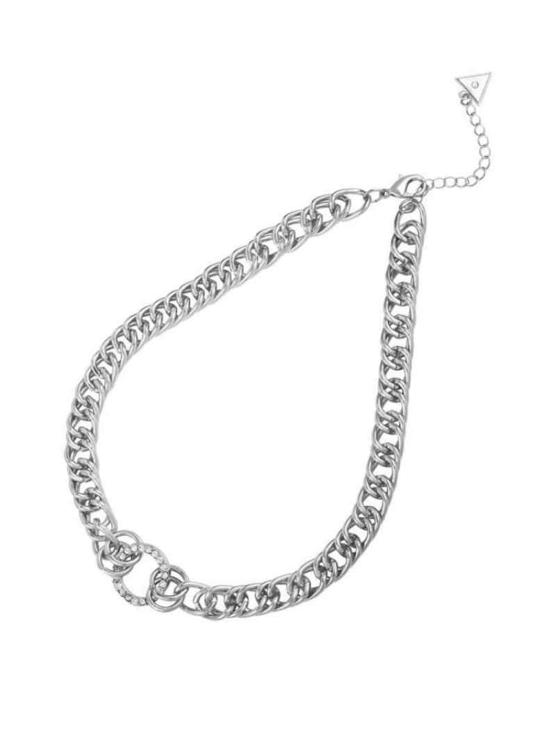 Collier Guess Silver-Tone Chain Femme Argent | 82453-RDTK