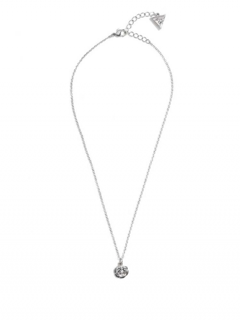 Collier Guess Silver-Tone Peony Femme Argent | 39764-VHZE