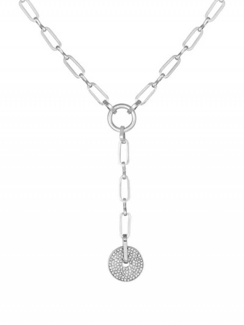 Collier Guess Silver-Tone Rhinestone Disc Femme Argent | 56174-CHKT