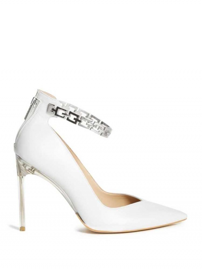 Escarpin Guess G-Chain Ankle Brides Pumps Femme Blanche | 42967-LTCR