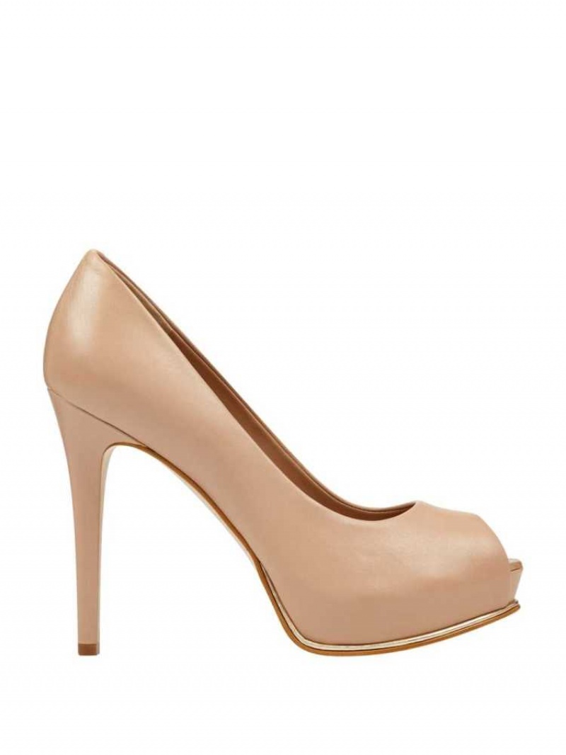 Escarpin Guess Honora Peep-Embout Plateforme Pumps Femme Beige Foncé | 58297-WTNY