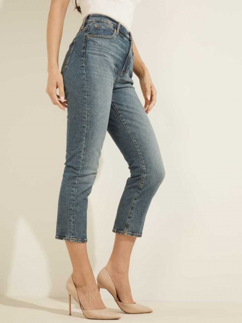 Jean Guess Cropped Slim Droit Femme Bleu Clair | 06837-BACT