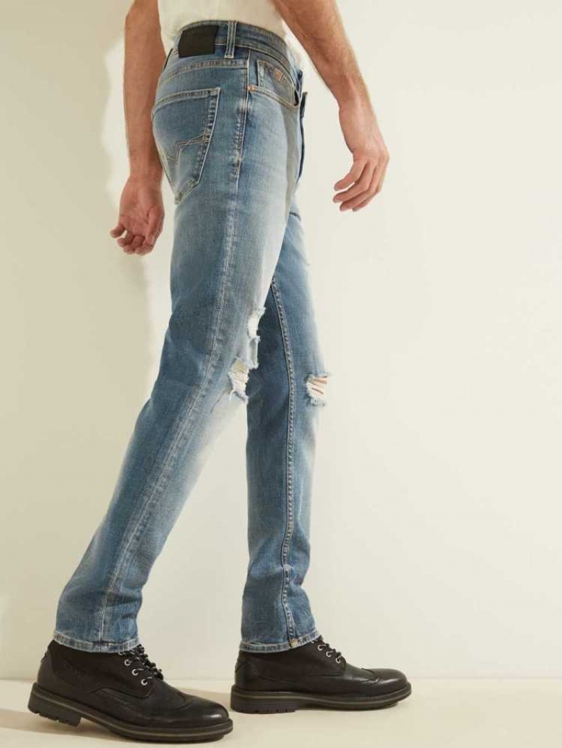 Jean Guess Distressed Slim Tapered Homme Lavage Clair | 17602-JHNX