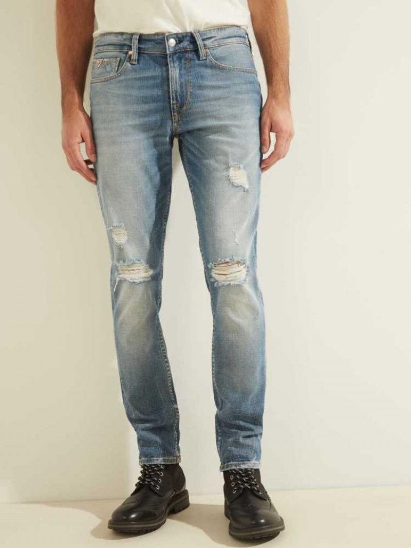 Jean Guess Distressed Slim Tapered Homme Lavage Clair | 17602-JHNX