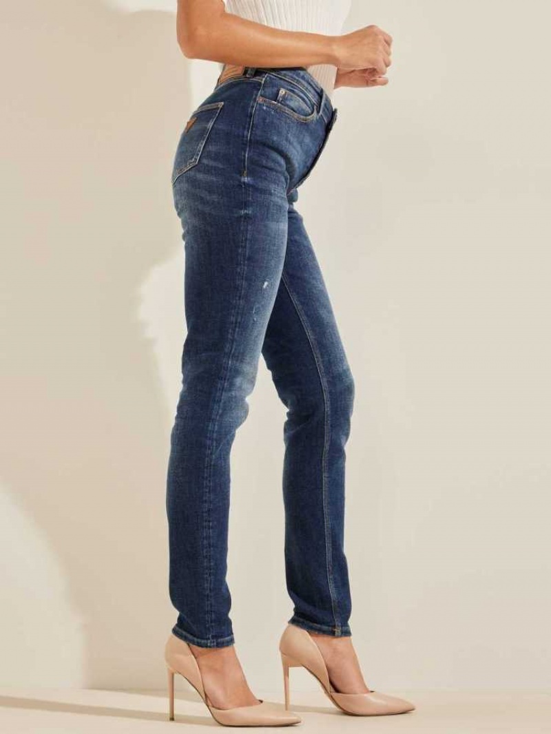 Jean Guess Eco 1981 High-Rise Button Femme Bleu | 74836-NUTP