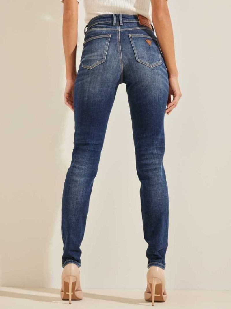 Jean Guess Eco 1981 High-Rise Button Femme Bleu | 74836-NUTP