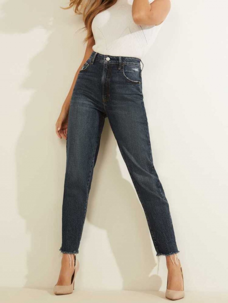 Jean Guess Eco Slim Mom Femme Bleu | 73408-CXSR