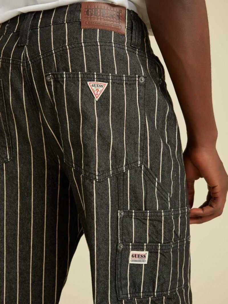 Jean Guess Originale Pinstripe Carpenter Homme Noir Lavage | 76128-VBTM