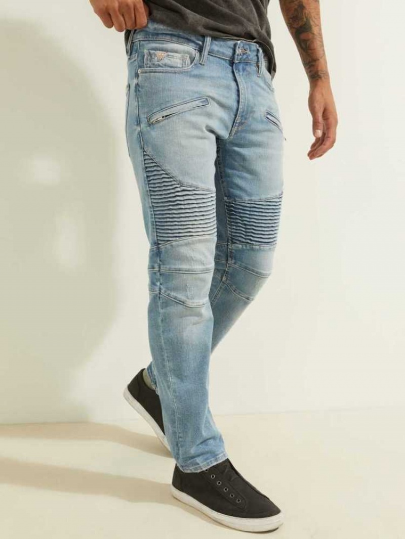 Jean Guess Slim Tapered Pintuck Moto Homme Bleu Blanche | 29471-OUQD