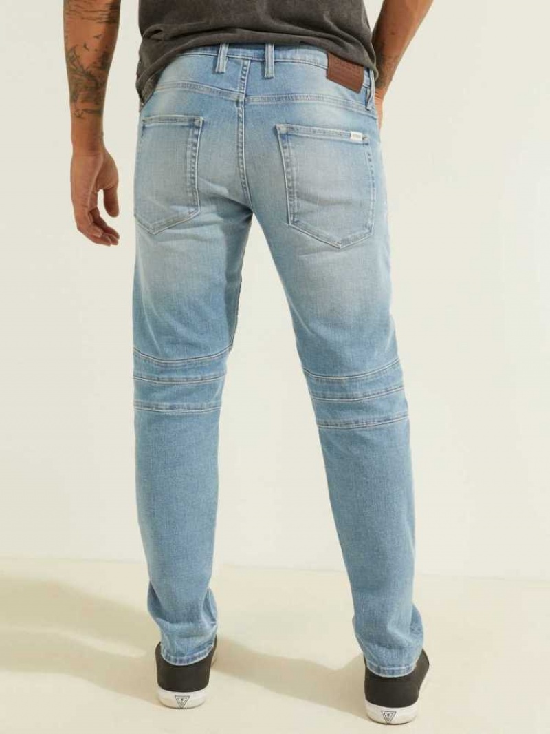 Jean Guess Slim Tapered Pintuck Moto Homme Bleu Blanche | 29471-OUQD