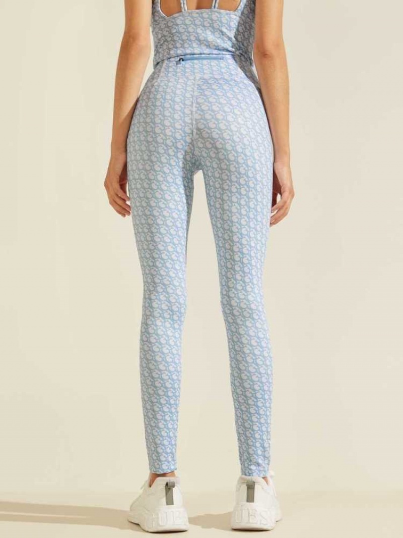 Leggings Guess Caitlin Logo Print Femme Azur Clair | 32106-VWMP