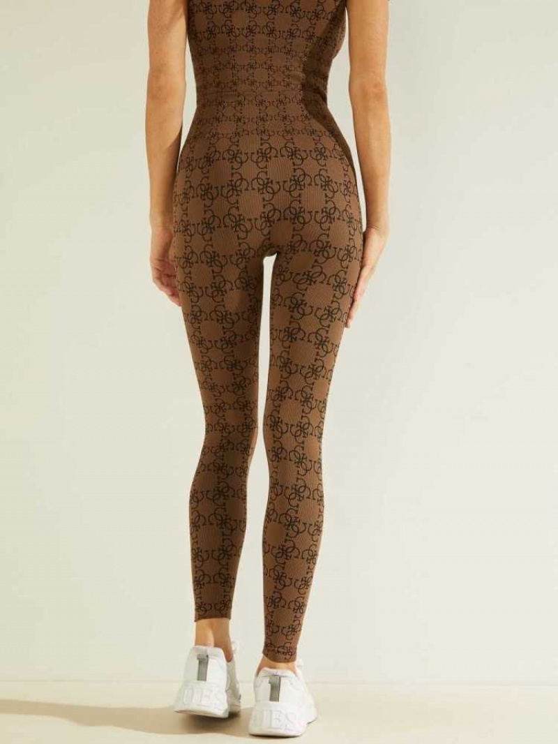 Leggings Guess Della Logo Print Femme Marron | 31472-LCMJ