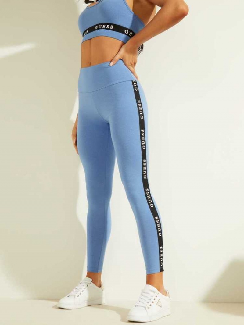 Leggings Guess Eco Logo Tape Femme Bleu | 97506-WYLR