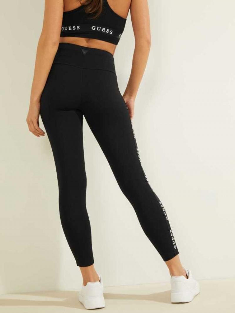 Leggings Guess Eco Logo Tape Femme Noir | 56291-KCMA