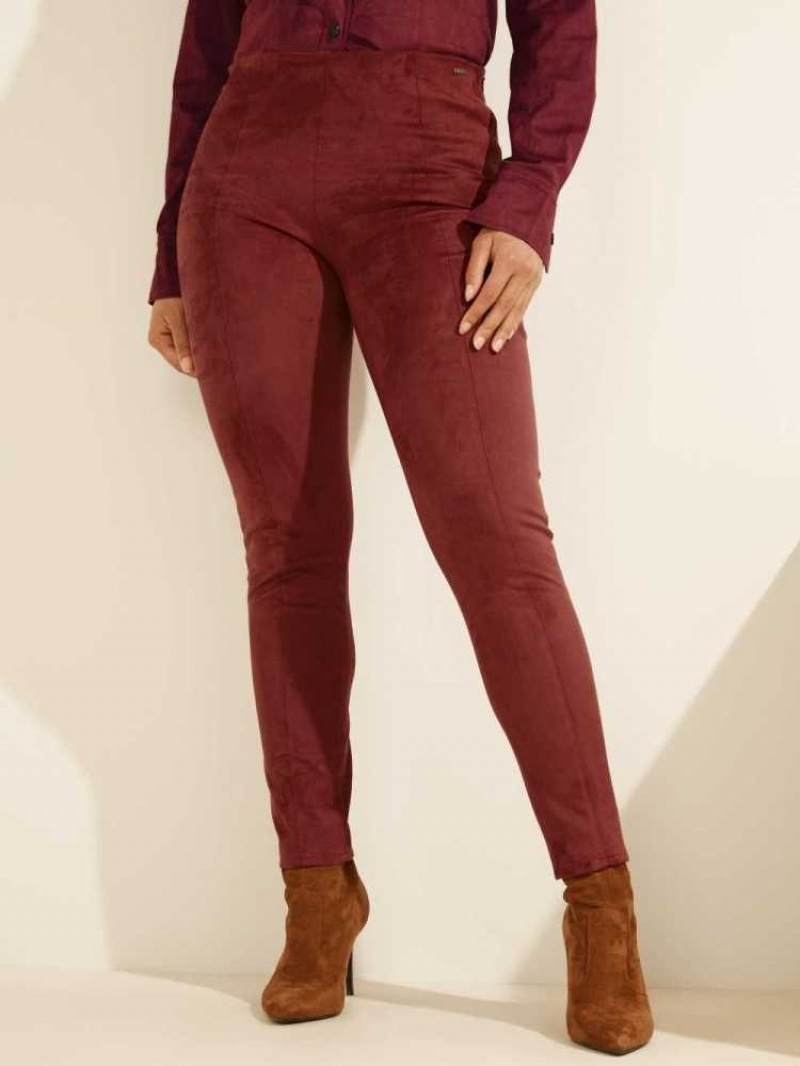 Leggings Guess Maya Faux-Daim Femme Bordeaux | 23915-DWMO