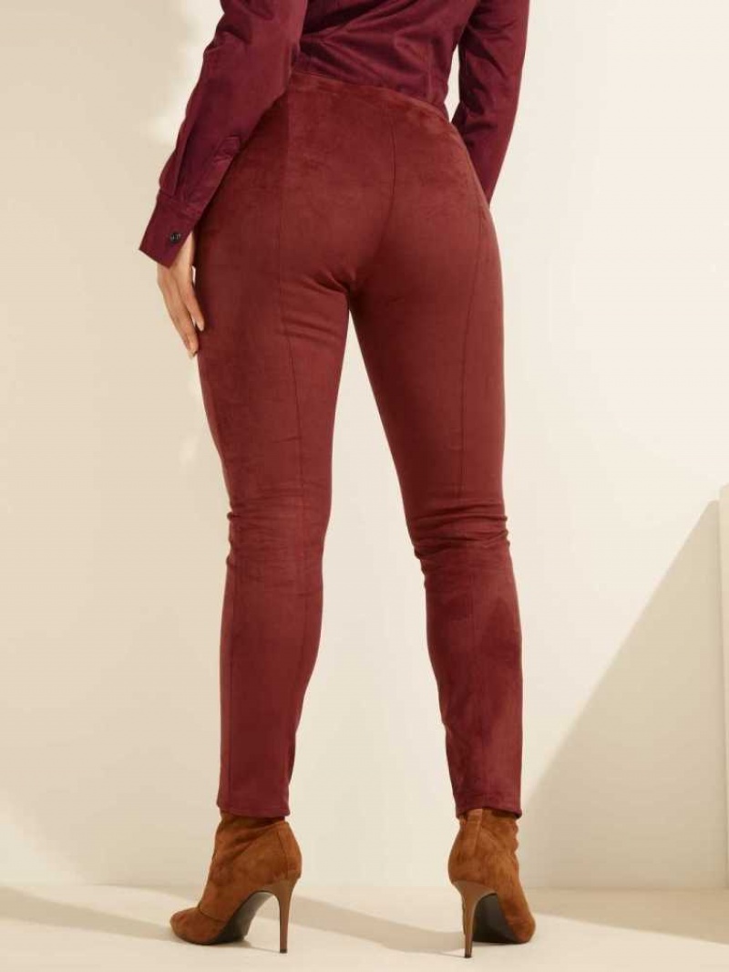 Leggings Guess Maya Faux-Daim Femme Bordeaux | 23915-DWMO