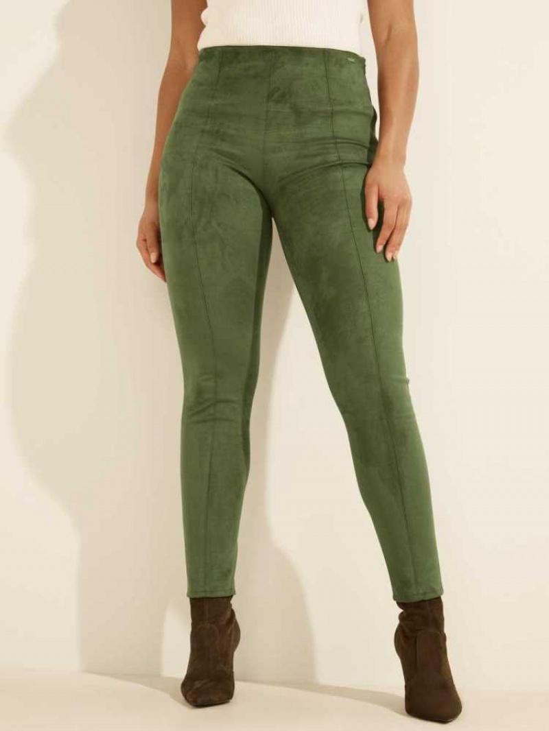 Leggings Guess Maya Faux-Daim Femme Vert | 07214-SNUH