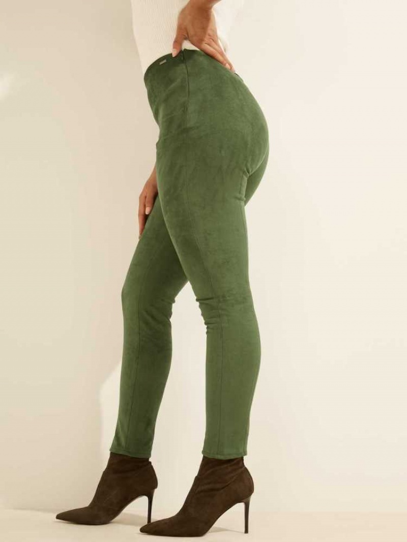 Leggings Guess Maya Faux-Daim Femme Vert | 07214-SNUH