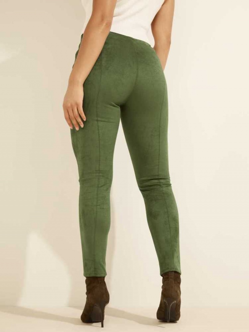 Leggings Guess Maya Faux-Daim Femme Vert | 07214-SNUH