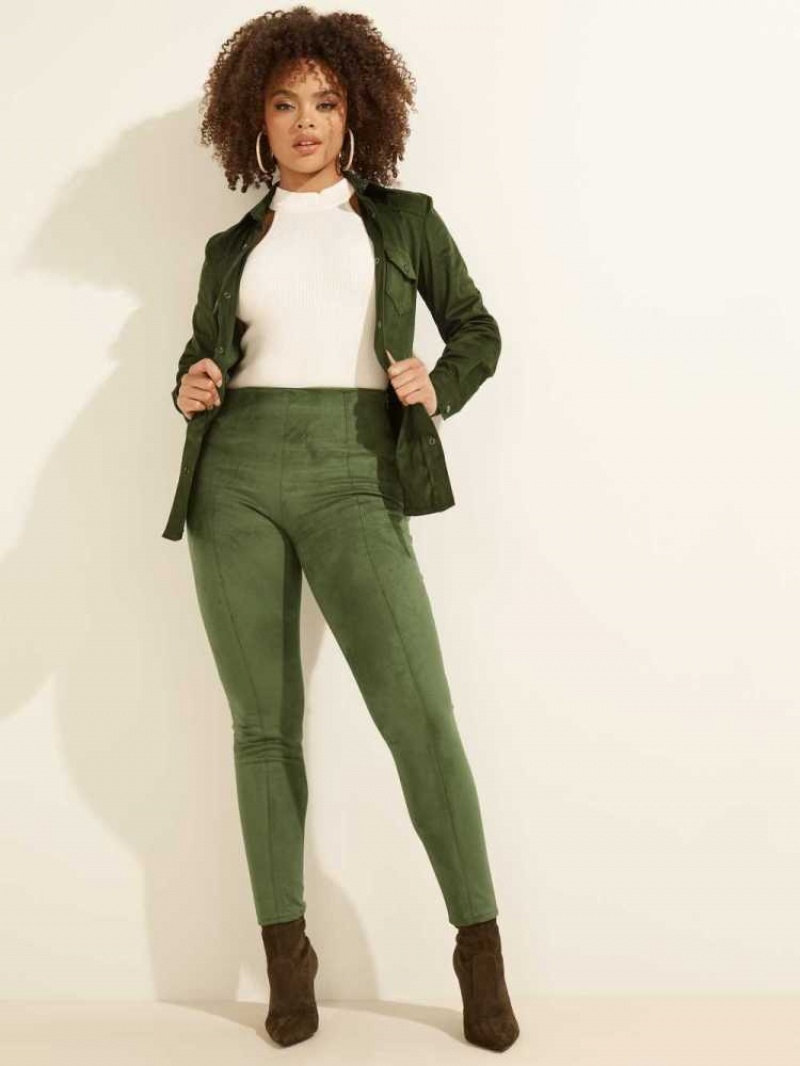 Leggings Guess Maya Faux-Daim Femme Vert | 07214-SNUH