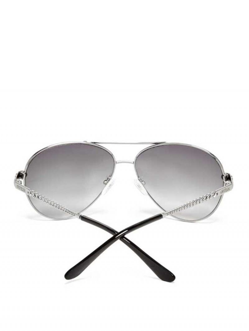 Lunette de Soleil Guess Catherine Rhinestone Aviator Femme Argent | 52713-KGOW