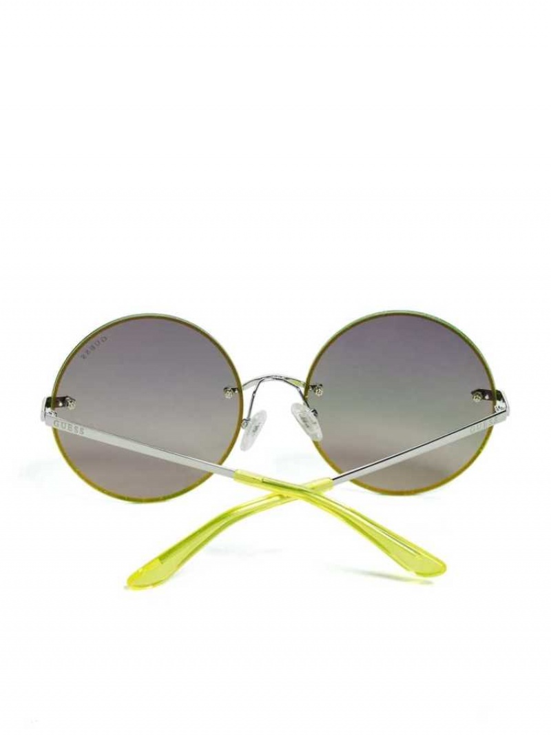 Lunette de Soleil Guess Greyson Glitter Trim Round Femme Jaune | 96817-DREC