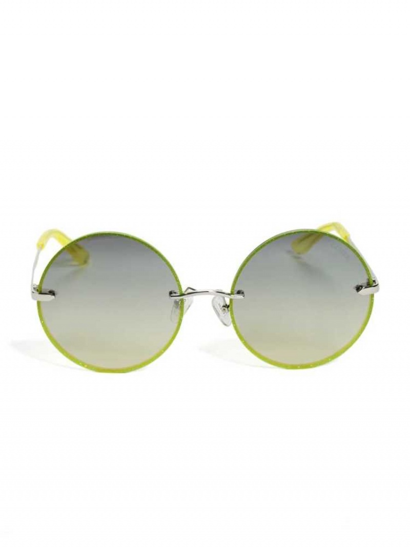 Lunette de Soleil Guess Greyson Glitter Trim Round Femme Jaune | 96817-DREC