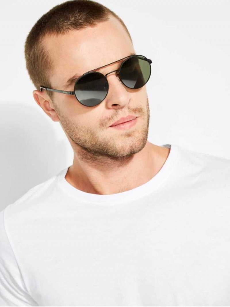 Lunette de Soleil Guess Jack Round Aviator Homme Noir | 76125-QOMA