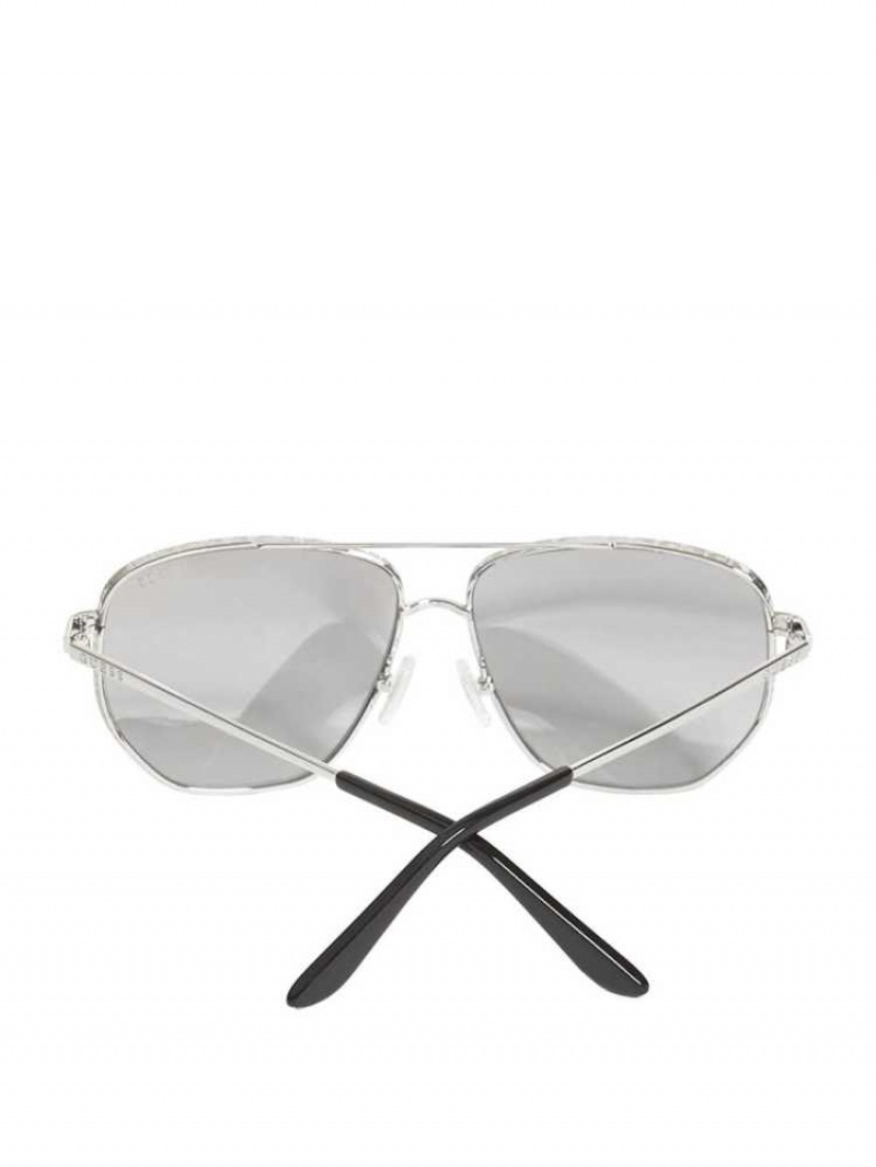 Lunette de Soleil Guess Kelly Aviator Femme Argent | 96843-ZFAV