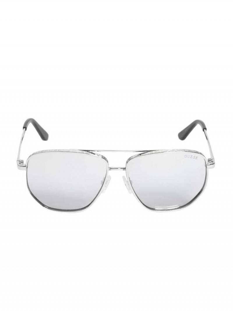 Lunette de Soleil Guess Kelly Aviator Femme Argent | 96843-ZFAV