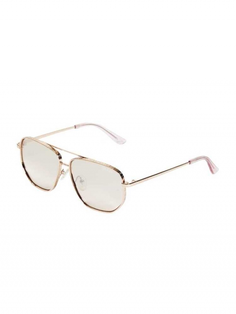 Lunette de Soleil Guess Kelly Aviator Femme Rose Doré Bordeaux | 45392-AMUR