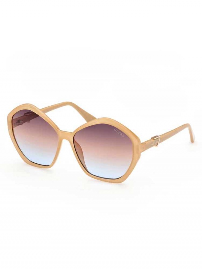 Lunette de Soleil Guess Oversized Geometric Logo Femme Rose Clair | 37645-KYJN