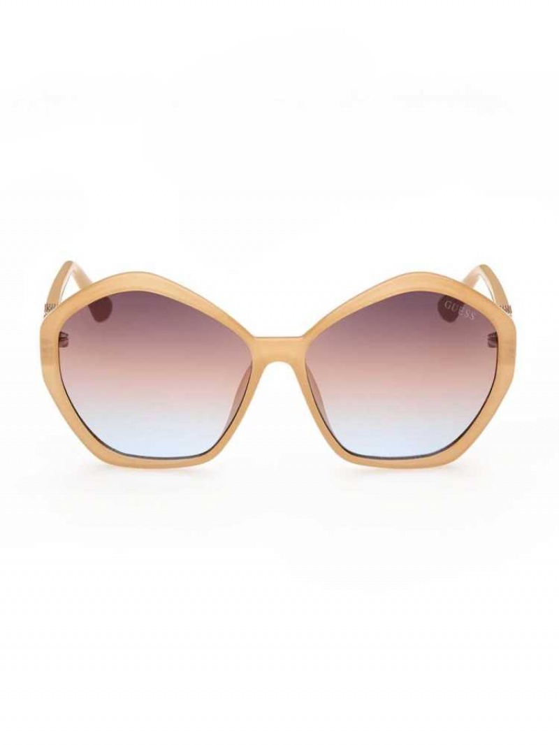 Lunette de Soleil Guess Oversized Geometric Logo Femme Rose Clair | 37645-KYJN