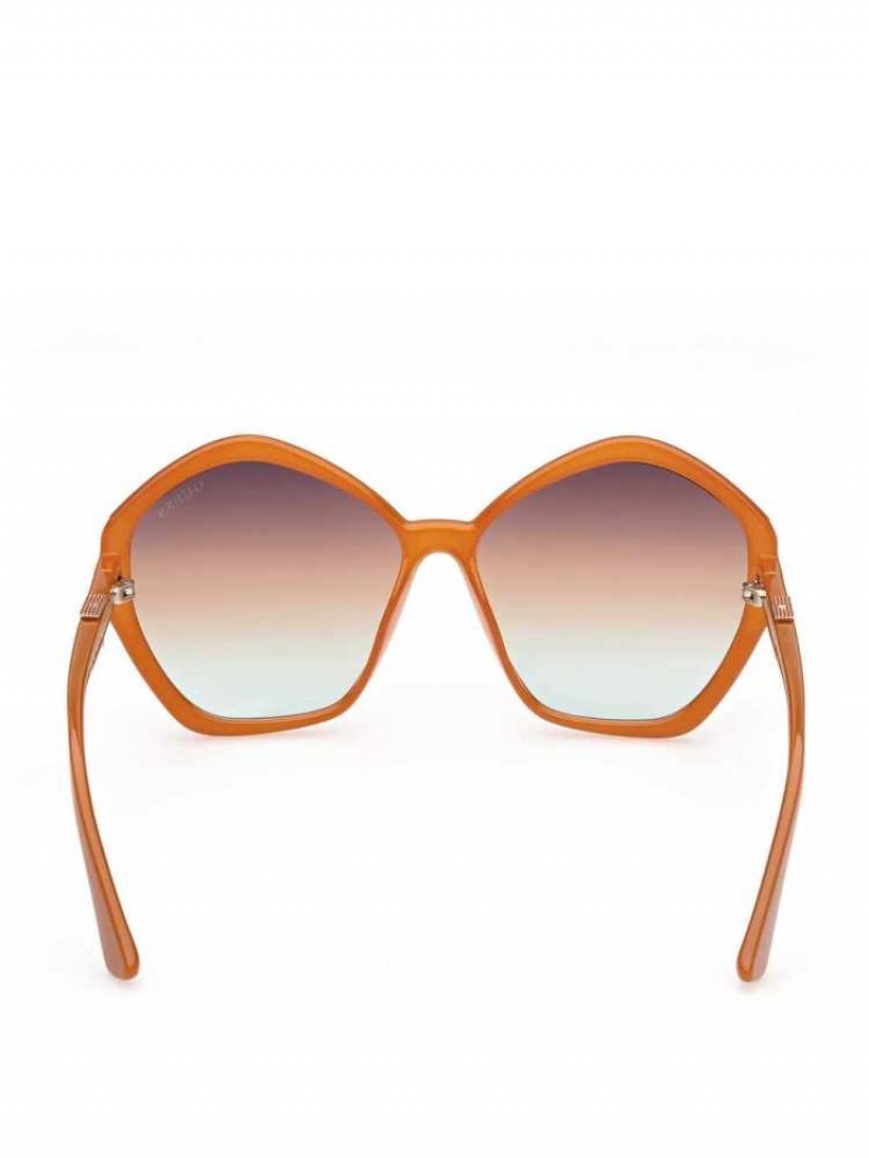 Lunette de Soleil Guess Oversized Geometric Logo Femme Orange | 47869-IYOB