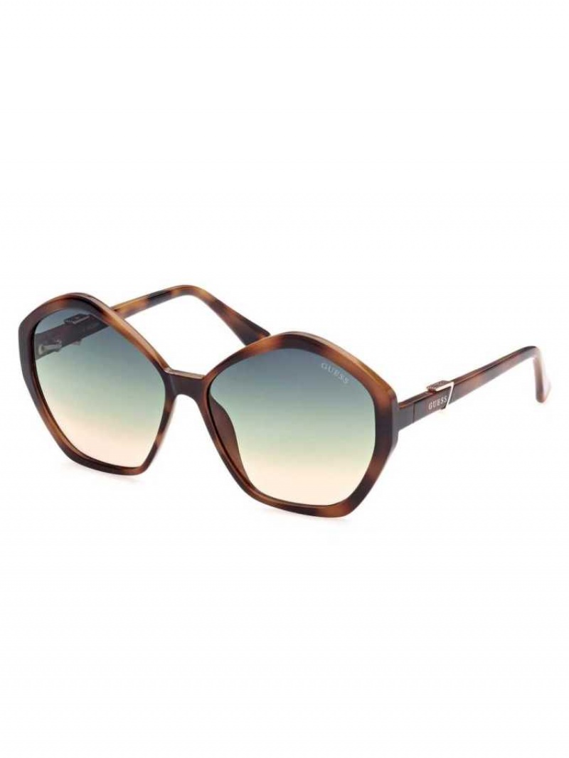 Lunette de Soleil Guess Oversized Geometric Logo Femme Marron | 52917-CAFE