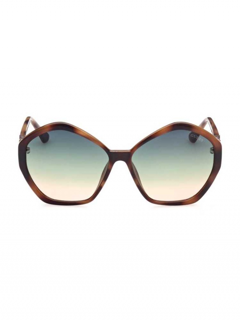 Lunette de Soleil Guess Oversized Geometric Logo Femme Marron | 52917-CAFE