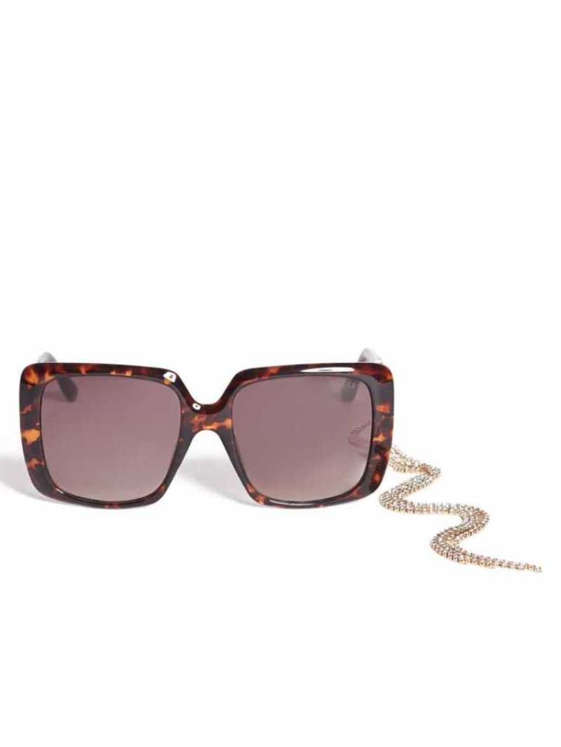 Lunette de Soleil Guess Rhinestone Chain Square Femme Marron | 95870-DOVE