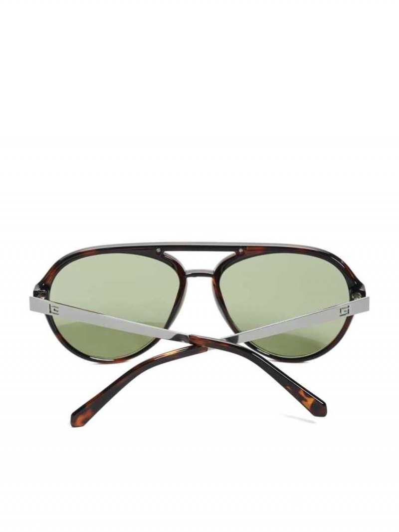 Lunette de Soleil Guess Samuel Logo Aviator Homme Noir Vert Clair | 59103-YNVT