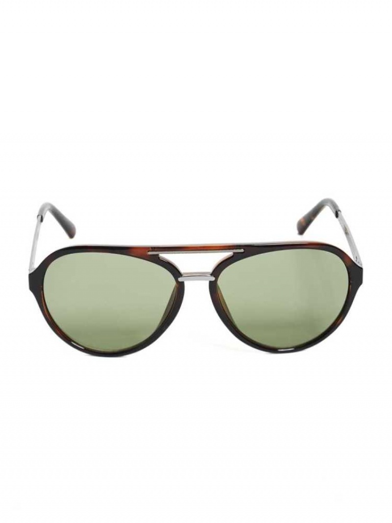 Lunette de Soleil Guess Samuel Logo Aviator Homme Noir Vert Clair | 59103-YNVT